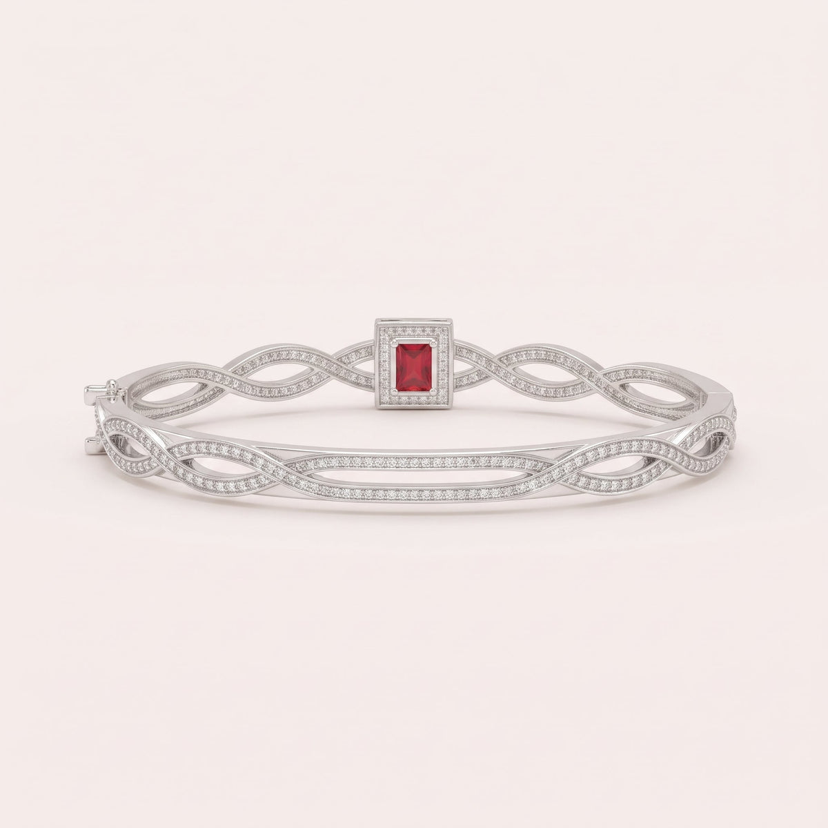 Silver Twisted Designer Bangle with Red Crystal Stone | noorposh.pk