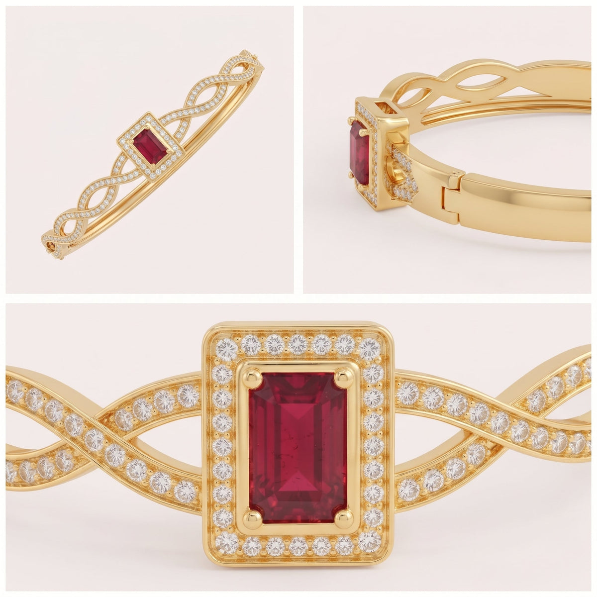 NoorPosh.pk Ruby Red Stone & Diamond-Studded Anti-Tarnish Golden Bangle
