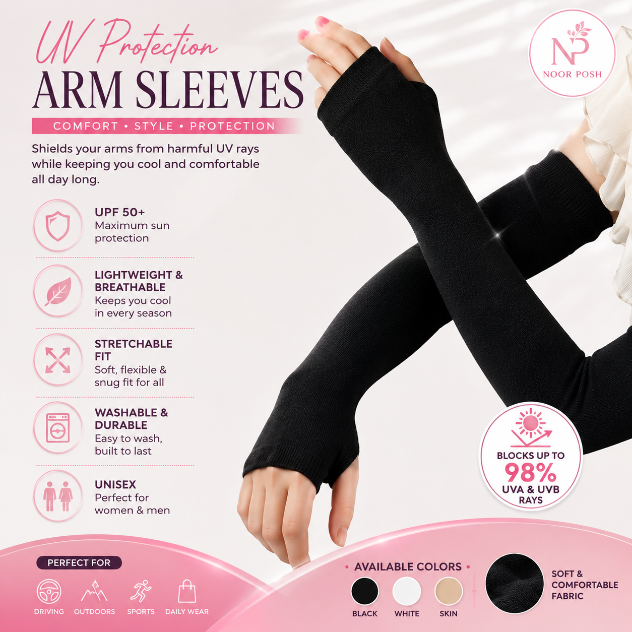 UV Protection Arm Sleeves with Thumb Hole – Stay Cool & Protected All Day