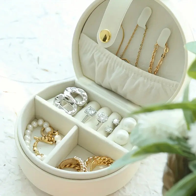 Noor Posh Round Luxury Velvet Travel Jewelry Box & Organizer