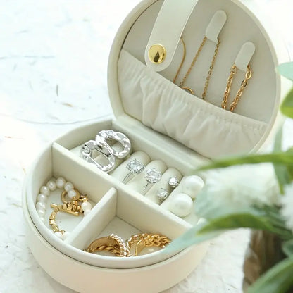 Noor Posh Round Luxury Velvet Travel Jewelry Box & Organizer