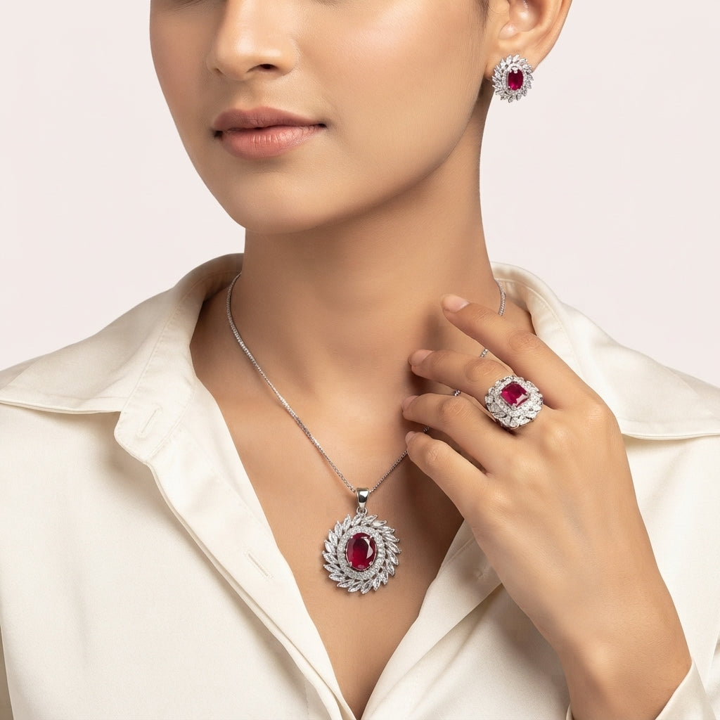 NoorPosh.pk Ruby Red Royal Jewellery Set