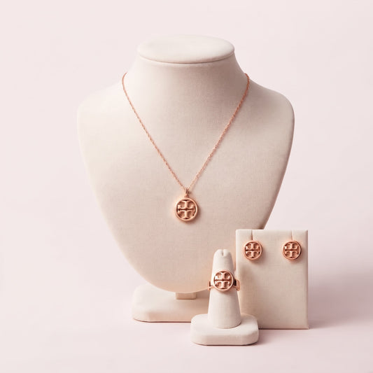 Anti-Tarnish Gold Circular Monogram 4-Piece Jewellery Set – noorposh.pk