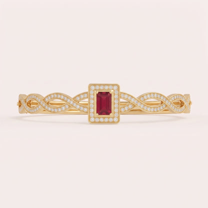 NoorPosh.pk Ruby Red Stone & Diamond-Studded Anti-Tarnish Golden Bangle