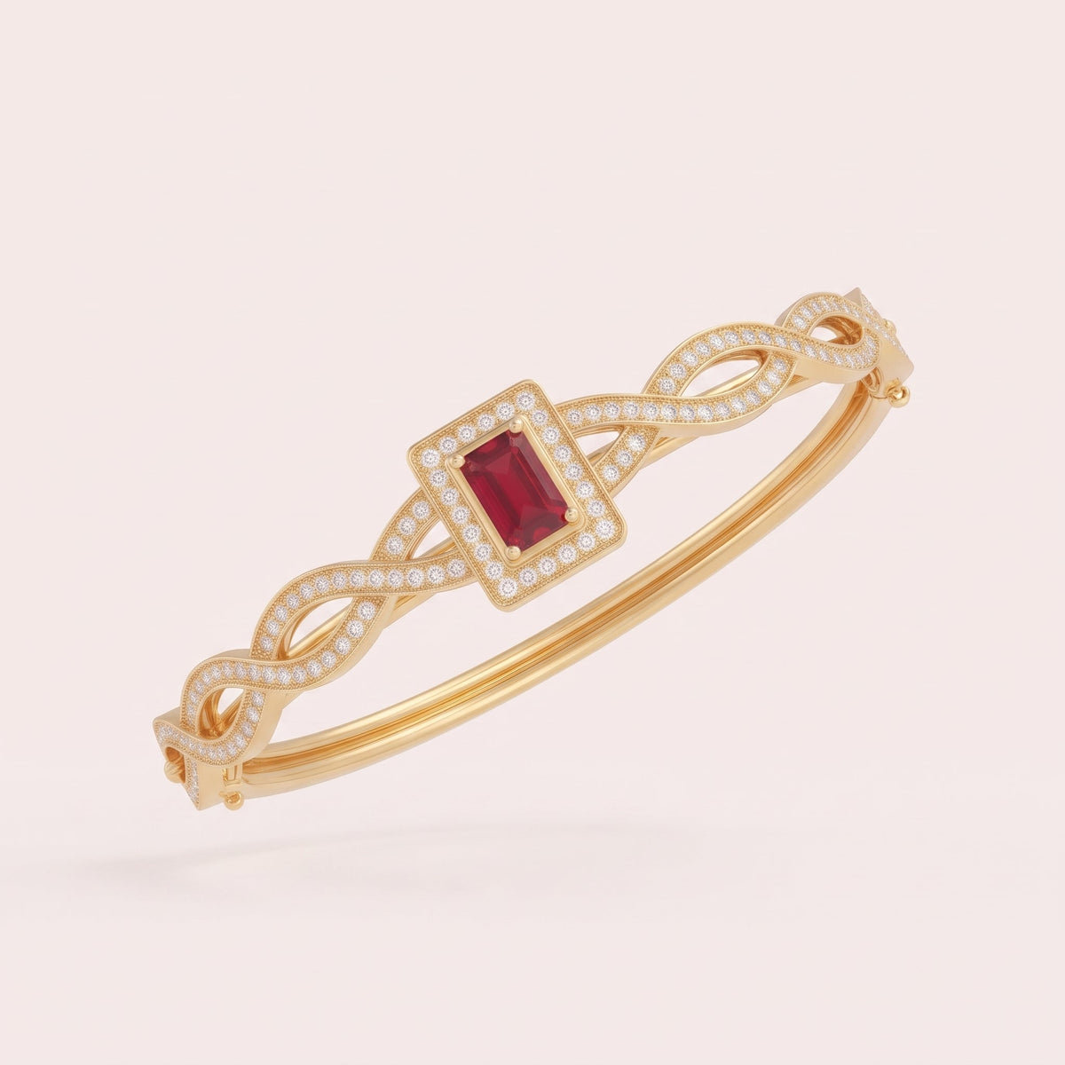 NoorPosh.pk Ruby Red Stone & Diamond-Studded Anti-Tarnish Golden Bangle