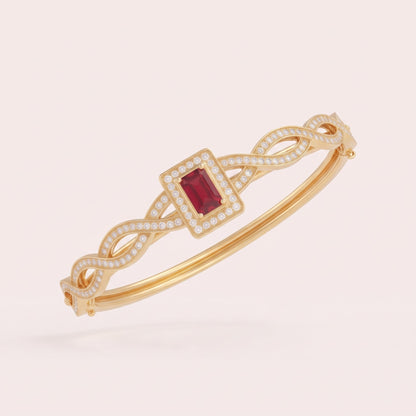 NoorPosh.pk Ruby Red Stone & Diamond-Studded Anti-Tarnish Golden Bangle