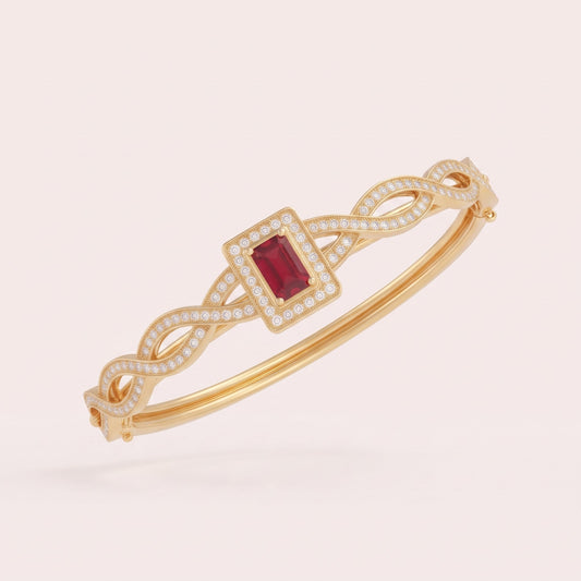 NoorPosh.pk Ruby Red Stone & Diamond-Studded Anti-Tarnish Golden Bangle