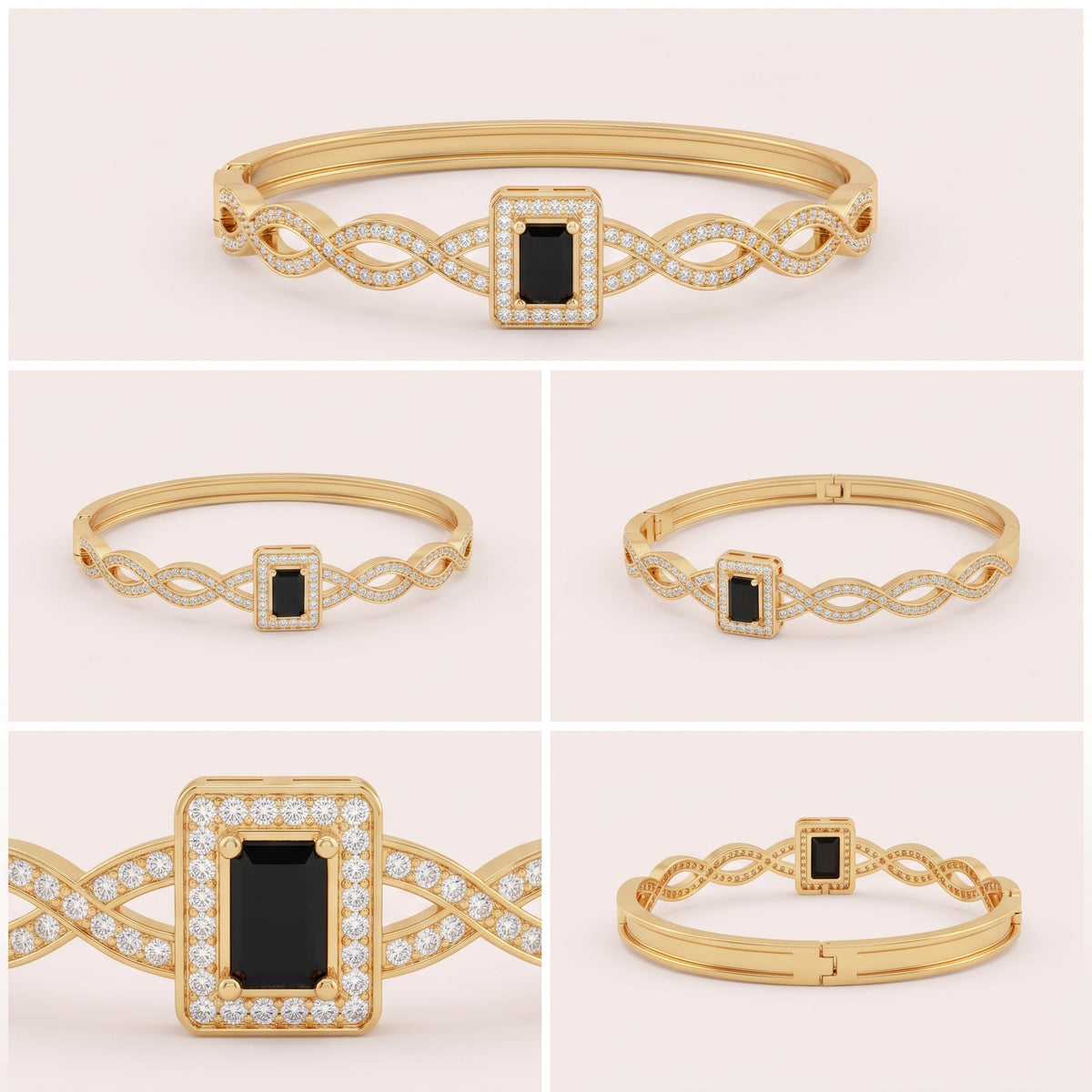 noorPosh.pk Elegant Black Stone Gold Plated Intertwined Bracelet