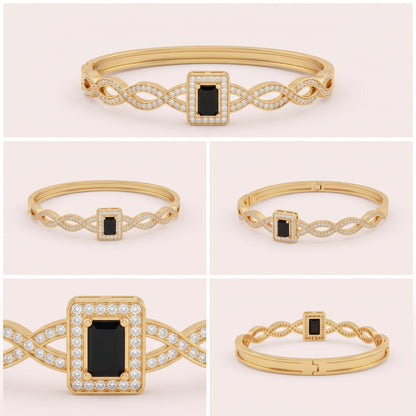 noorPosh.pk Elegant Black Stone Gold Plated Intertwined Bracelet