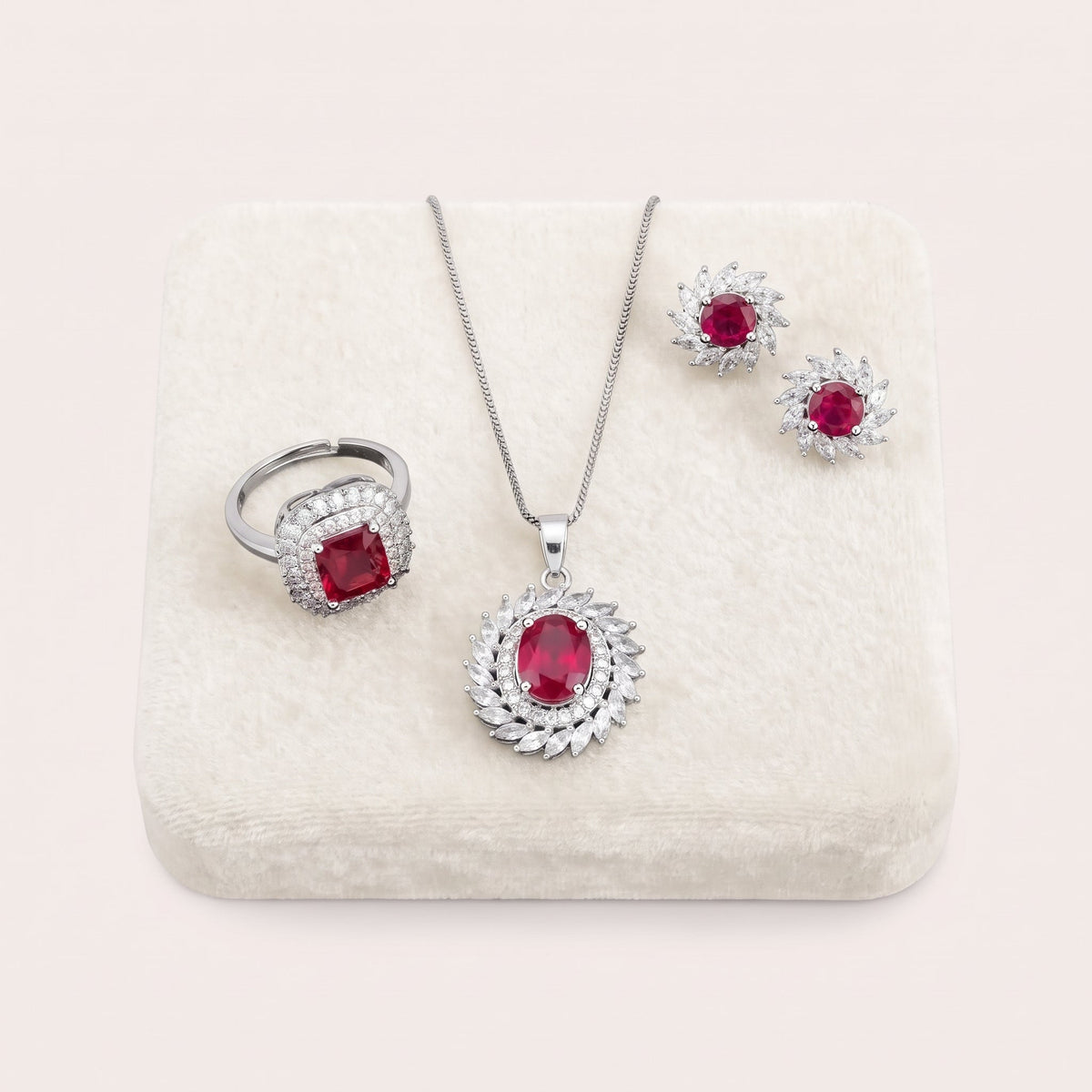 NoorPosh.pk Ruby Red Royal Jewellery Set