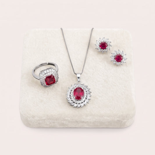 NoorPosh.pk Ruby Red Royal Jewellery Set