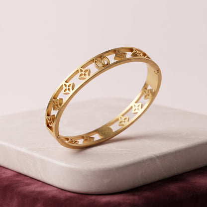Luxury Monogram Cutout Golden Bangle Bracelet | noorposh.pk