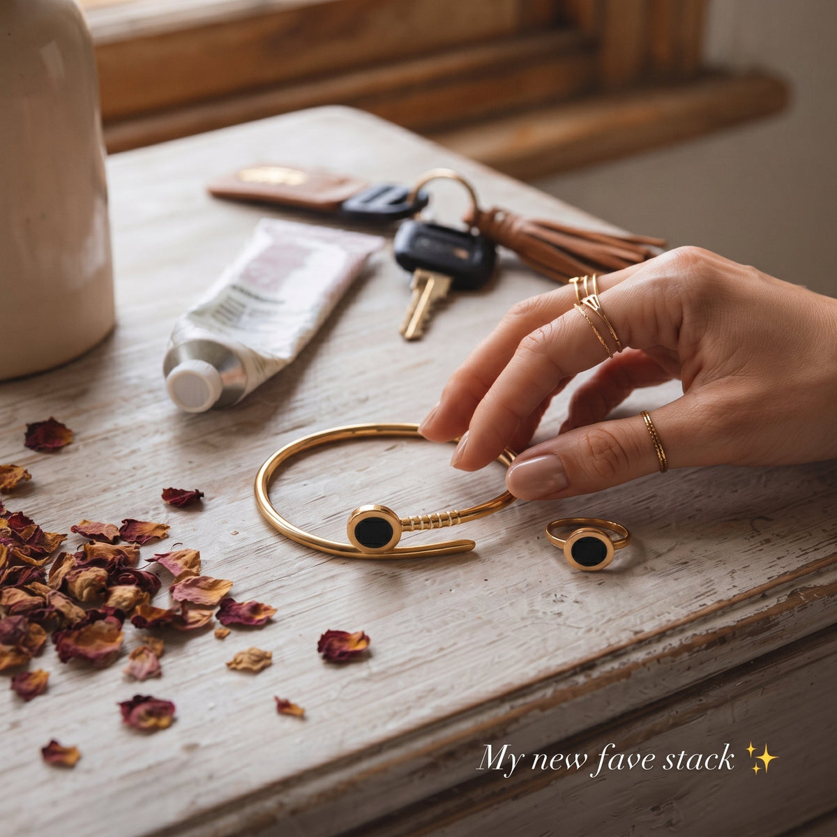 Gold Nail Bangle & Ring Set, noorposh.pk