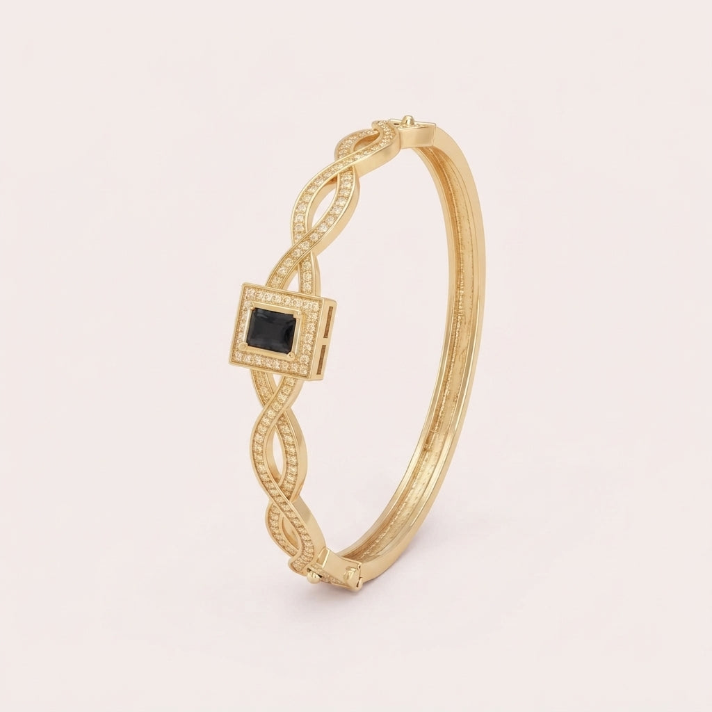 noorPosh.pk Elegant Black Stone Gold Plated Intertwined Bracelet