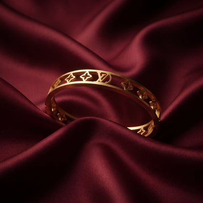 Luxury Monogram Cutout Golden Bangle Bracelet | noorposh.pk