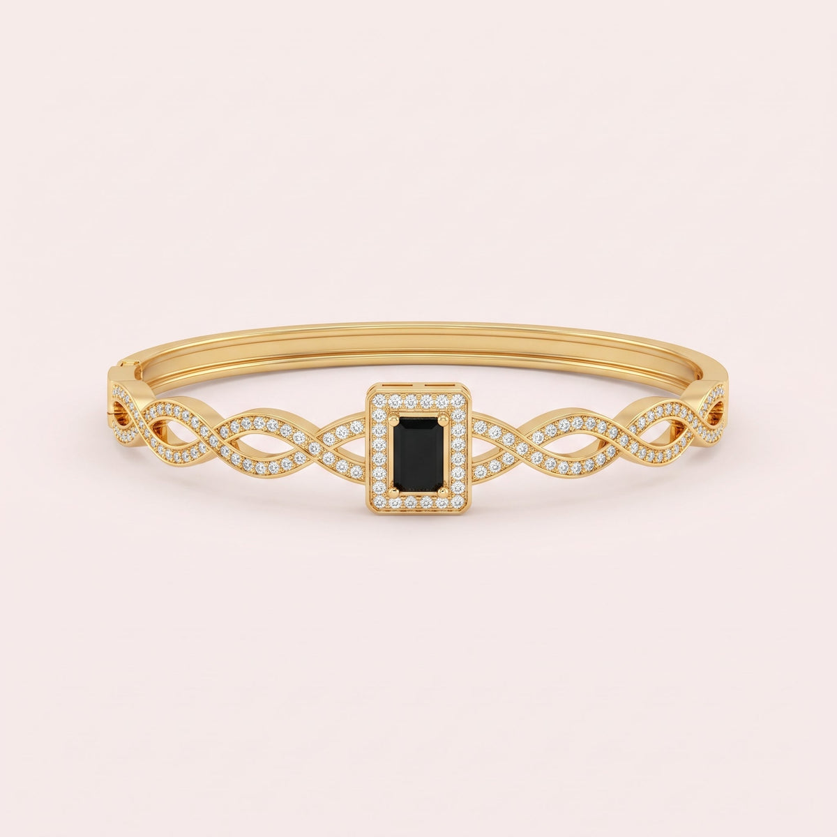noorPosh.pk Elegant Black Stone Gold Plated Intertwined Bracelet