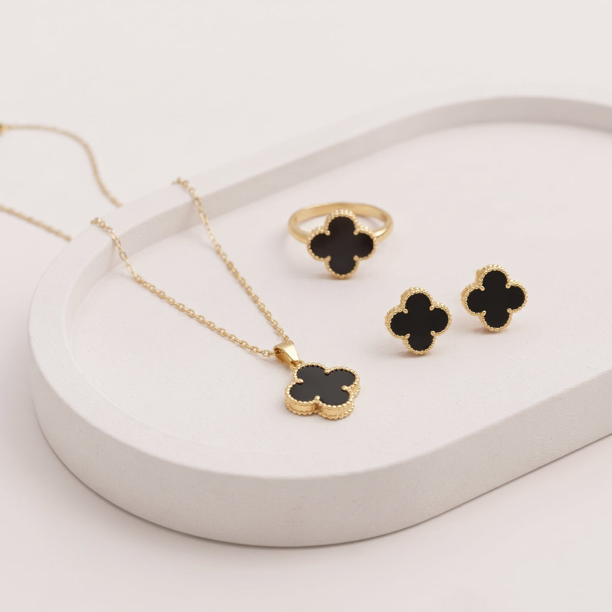 Luxury Black Clover Gold Jewellery Set | NoorPosh.pk