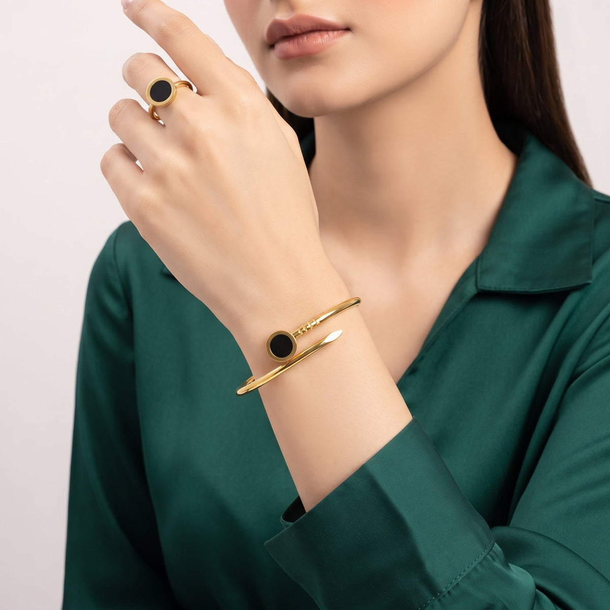 Gold Nail Bangle & Ring Set, noorposh.pk