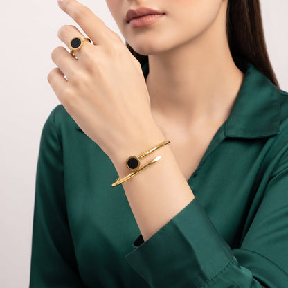 Gold Nail Bangle & Ring Set, noorposh.pk