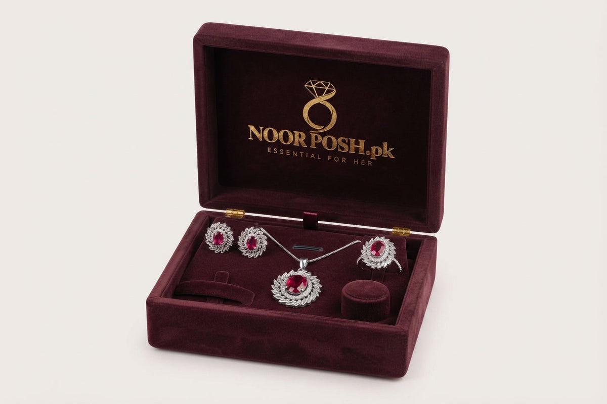 NoorPosh.pk Ruby Red Royal Jewellery Set