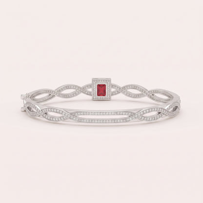 Silver Twisted Designer Bangle with Red Crystal Stone | noorposh.pk