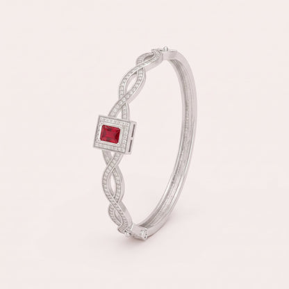 Silver Twisted Designer Bangle with Red Crystal Stone | noorposh.pk