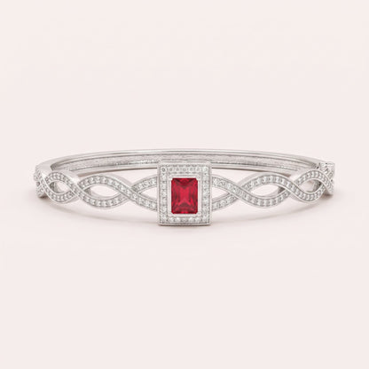 Silver Twisted Designer Bangle with Red Crystal Stone | noorposh.pk