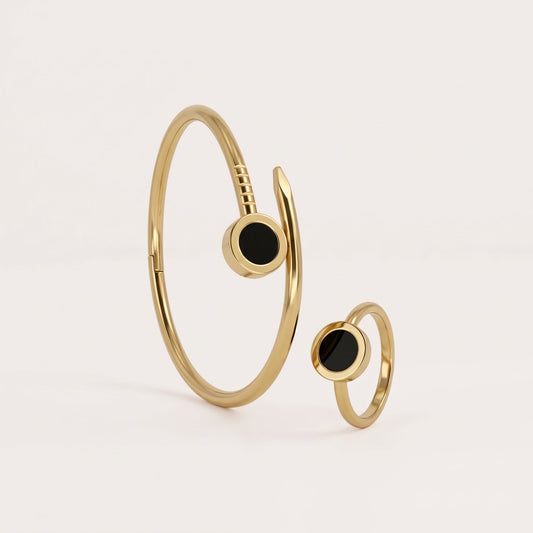 Gold Nail Bangle & Ring Set, noorposh.pk