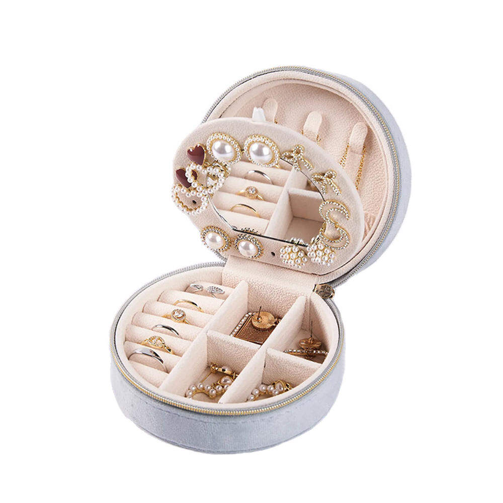 Noor Posh Round Luxury Velvet Travel Jewelry Box & Organizer