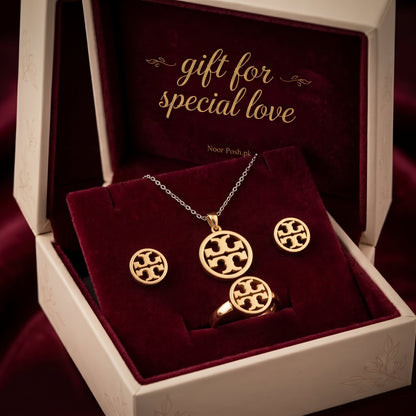 Anti-Tarnish Gold Circular Monogram 4-Piece Jewellery Set – noorposh.pk